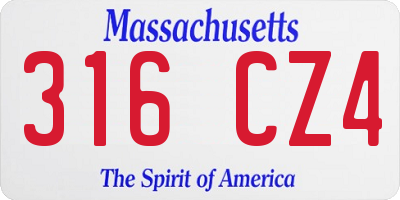 MA license plate 316CZ4