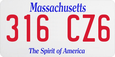 MA license plate 316CZ6