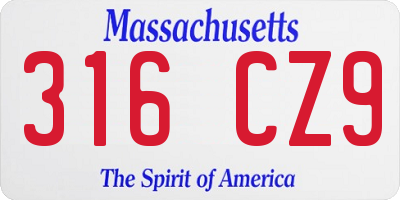MA license plate 316CZ9