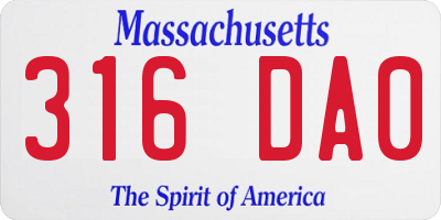 MA license plate 316DA0