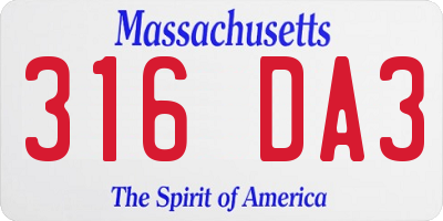 MA license plate 316DA3