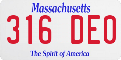 MA license plate 316DE0
