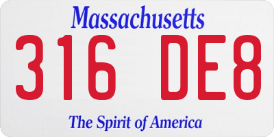 MA license plate 316DE8