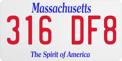 MA license plate 316DF8
