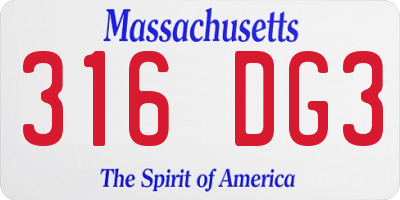 MA license plate 316DG3