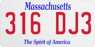MA license plate 316DJ3