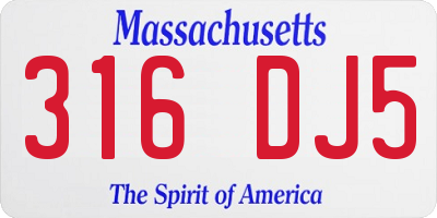 MA license plate 316DJ5