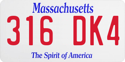MA license plate 316DK4