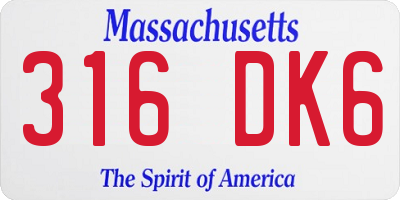 MA license plate 316DK6