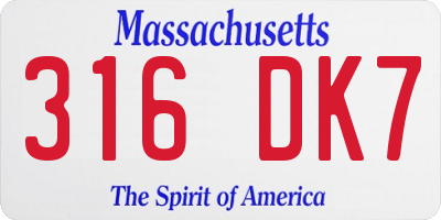 MA license plate 316DK7