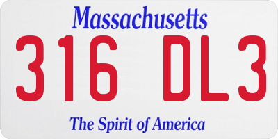 MA license plate 316DL3