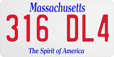 MA license plate 316DL4