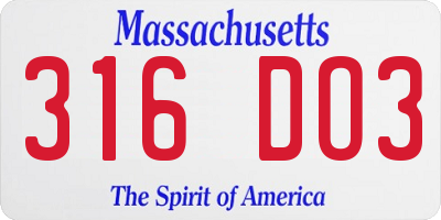 MA license plate 316DO3