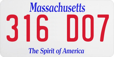 MA license plate 316DO7