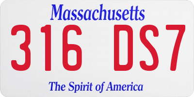 MA license plate 316DS7