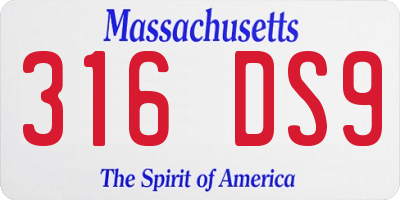 MA license plate 316DS9
