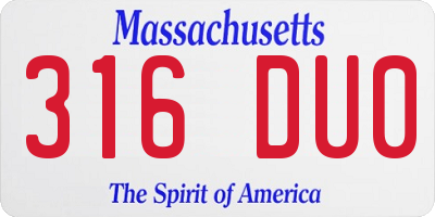 MA license plate 316DU0