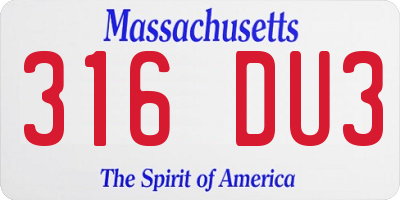 MA license plate 316DU3