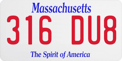 MA license plate 316DU8