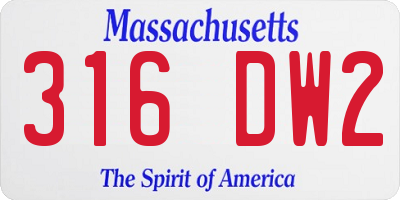 MA license plate 316DW2