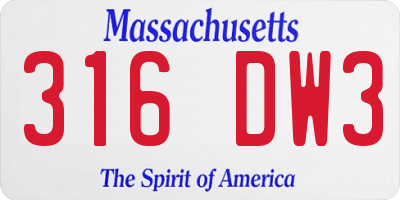 MA license plate 316DW3
