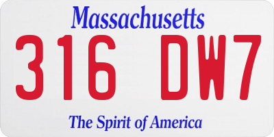 MA license plate 316DW7