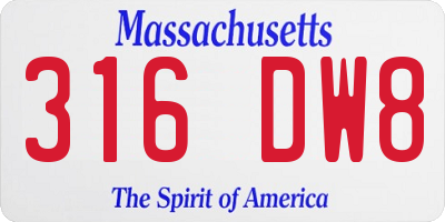 MA license plate 316DW8