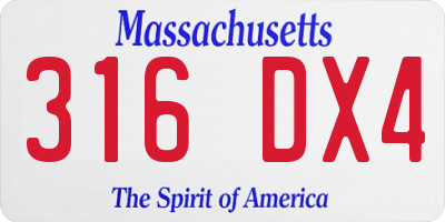 MA license plate 316DX4