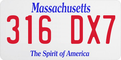 MA license plate 316DX7