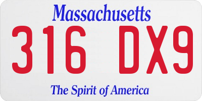 MA license plate 316DX9