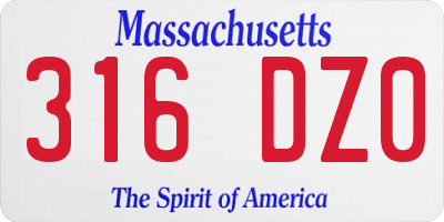 MA license plate 316DZ0