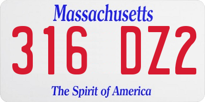 MA license plate 316DZ2