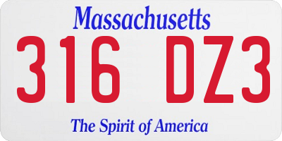 MA license plate 316DZ3