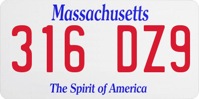 MA license plate 316DZ9