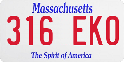 MA license plate 316EK0
