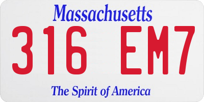 MA license plate 316EM7
