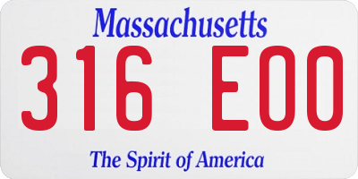 MA license plate 316EO0