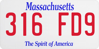 MA license plate 316FD9