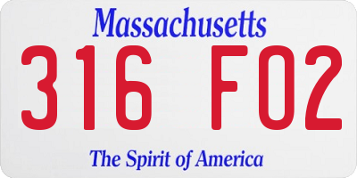 MA license plate 316FO2
