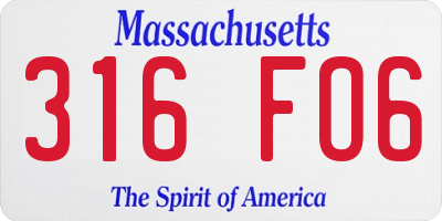 MA license plate 316FO6