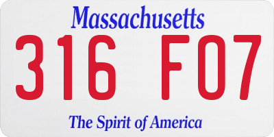 MA license plate 316FO7