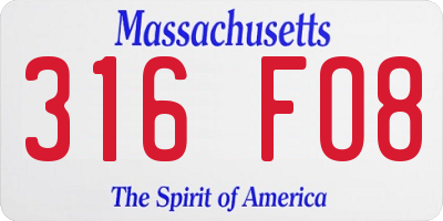 MA license plate 316FO8