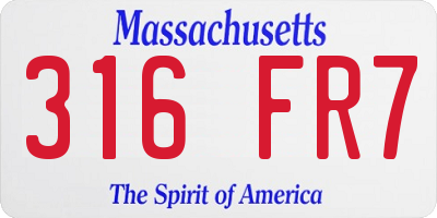 MA license plate 316FR7