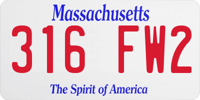 MA license plate 316FW2