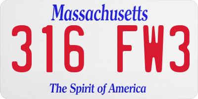 MA license plate 316FW3