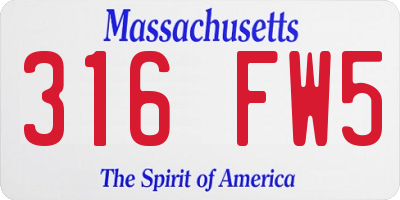MA license plate 316FW5