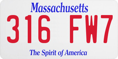 MA license plate 316FW7