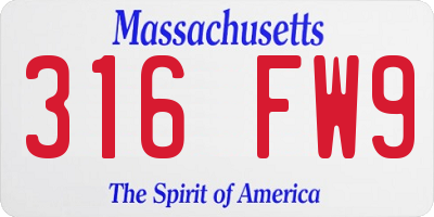 MA license plate 316FW9
