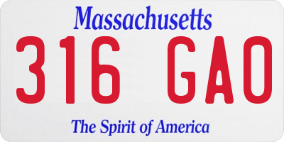 MA license plate 316GA0