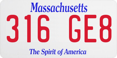 MA license plate 316GE8